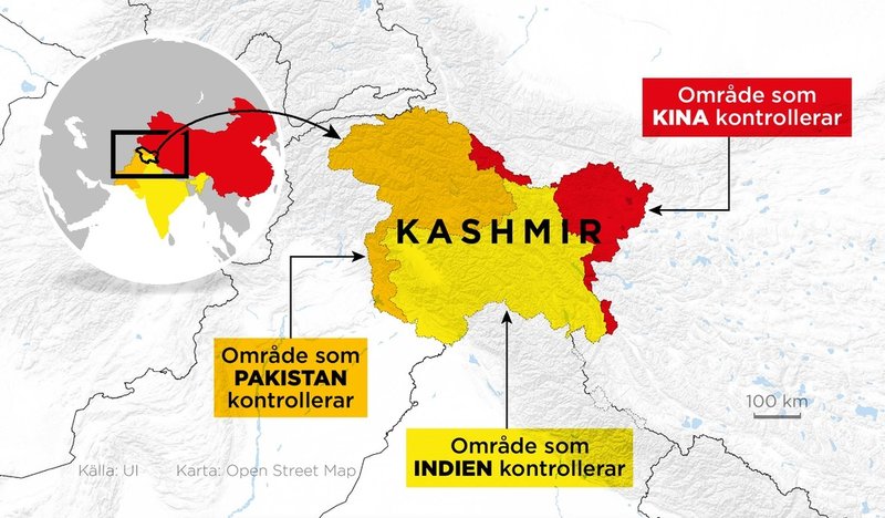 Pakistan, Indien och Kina gör anspråk på områden i Kashmir.