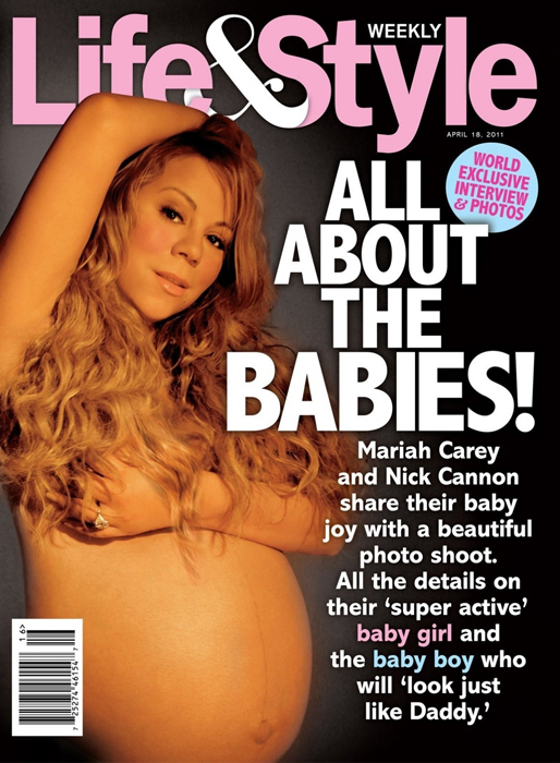 Mariah Carey döljer sina bröst med sitt hår på omslaget till Life & Style. Mariah Carey döljer sina bröst med sitt hår på omslaget till Life & Style.