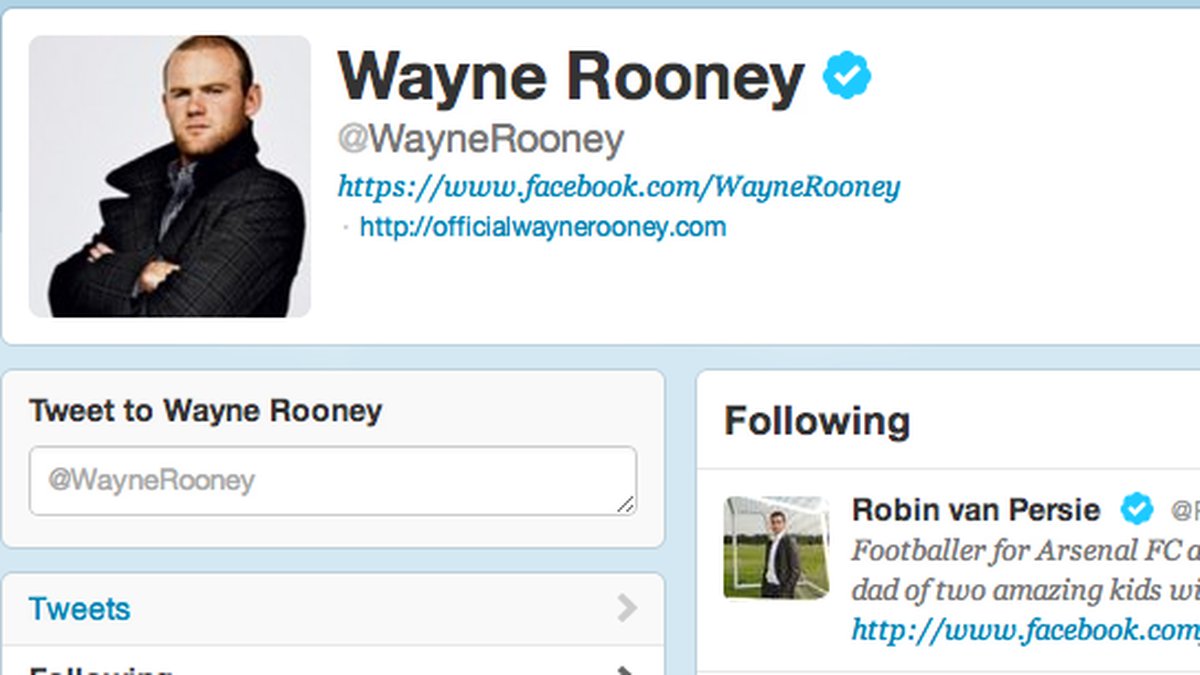 van Persie kan känna sig speciell, Rooney följer bara 122 personer - men har över fyra miljoner följare. 