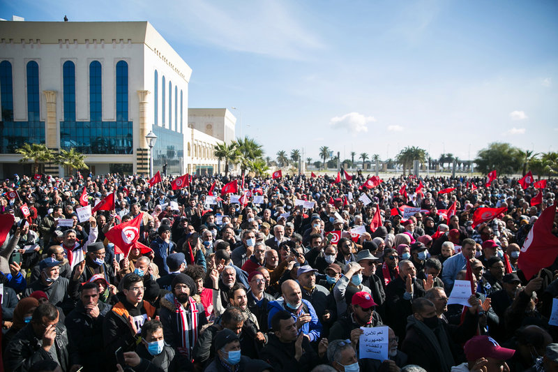 Bild från demonstrationen i Tunis.