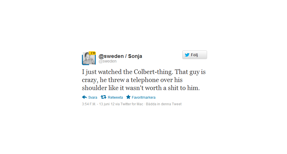 Sonja adresserar Colbert.