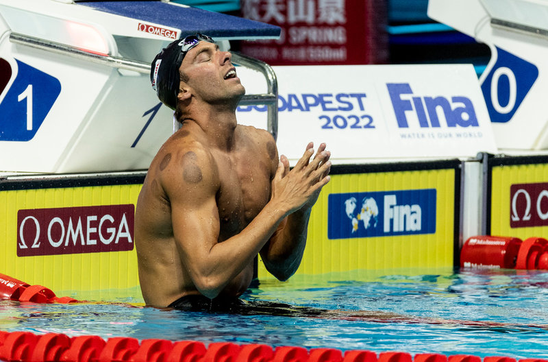 Italiens Gregorio Paltrinieri efter segern på 1 500 meter fritt i VM i juni. Arkivbild.