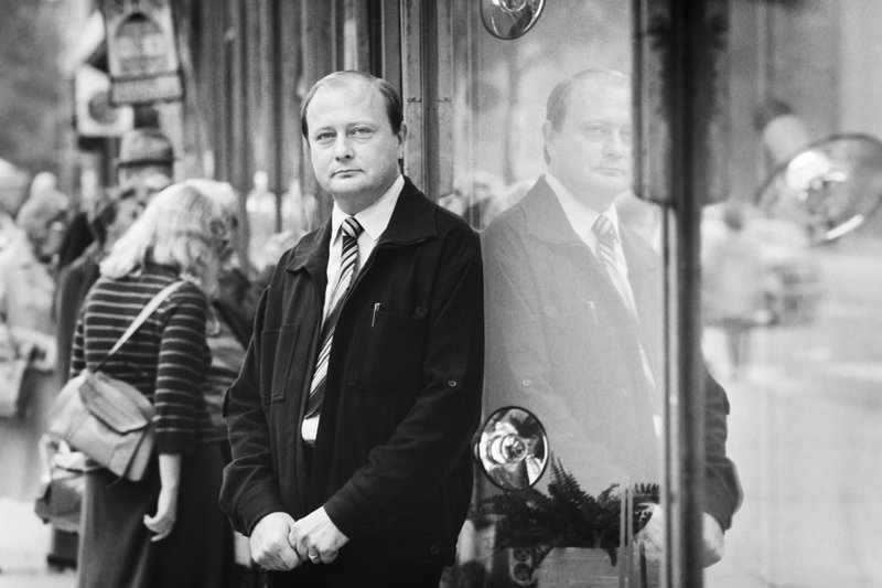 Stig Engström, även kallad Skandiamannen, fotad i Stockholm 1981.