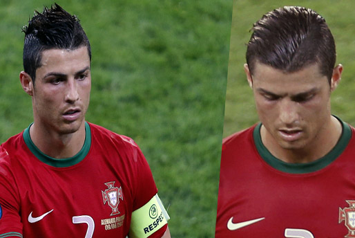 Christiano Ronaldo var uppenbarligen inte nöjd med sin frisyr i första halvlek – han bytte i halvtid.