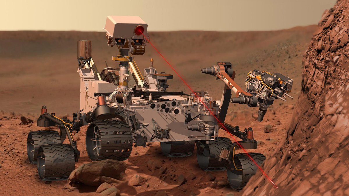 En animation av rymdrovern Curiosity på Mars