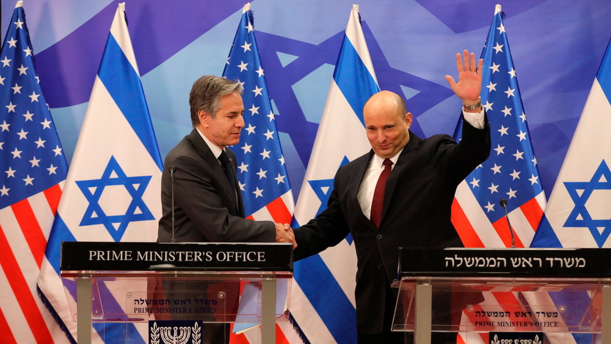 USA:s utrikesminister Antony Blinken och Israels premiärminister i Jerusalem.
