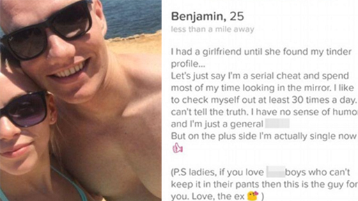 Benjamins ex-flickvän hackade hans Tinder och skrev en ny presentationstext....