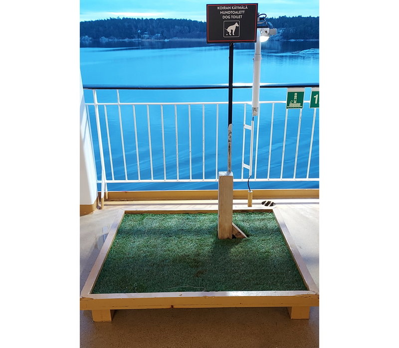 Viking Line erbjuder på eget initiativ hundtoaletter på de flesta av sina passagerarfartyg, exempelvis på Viking Grace.