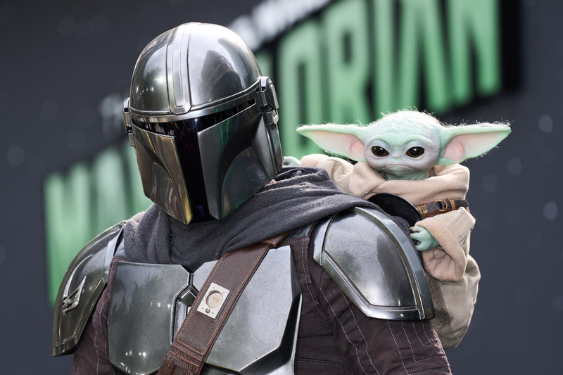 The Mandalorian och Grogu på ett filmevenemang i London den 7 maj i år.