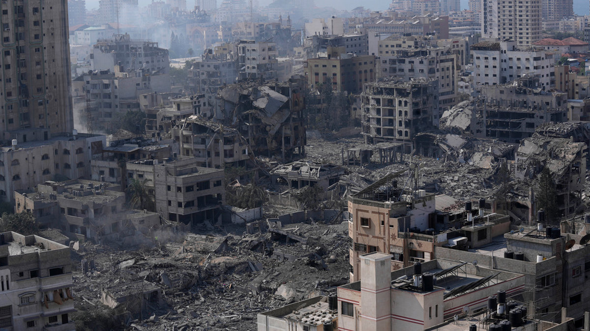 Staden Gaza den 11 oktober, efter knappt fyra dagars krig. Arkivbild.