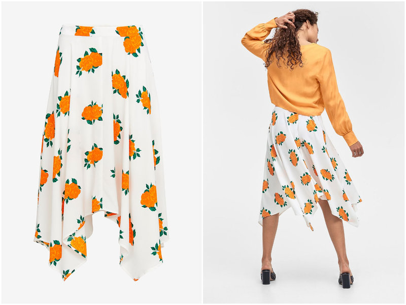 Orange kjol med blommönster