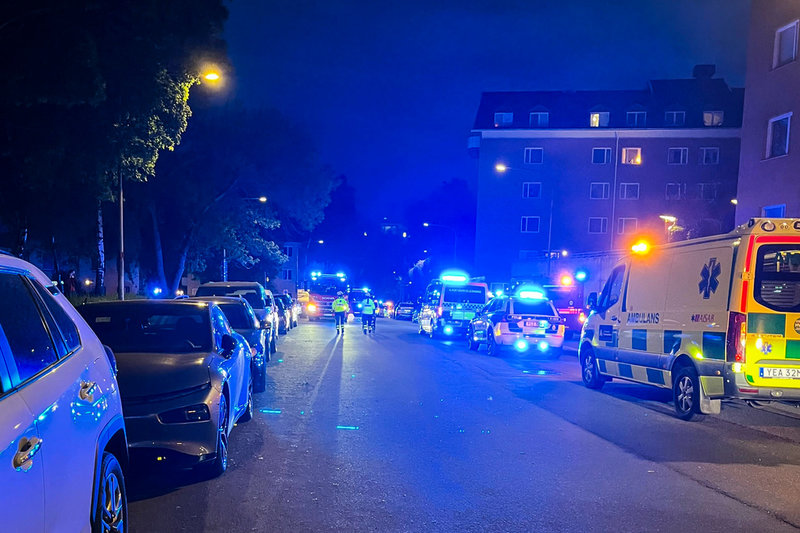 Räddningstjänsten på plats på Gärdet i Stockholm.