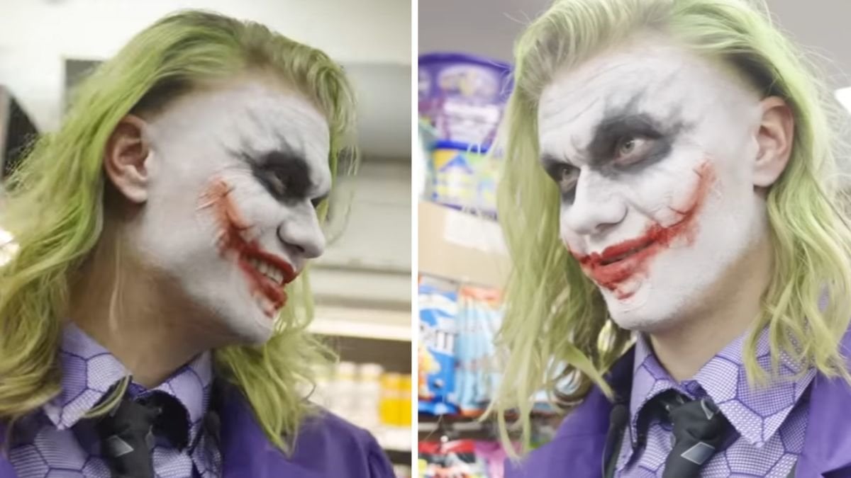 Här dyker fotbollsstjärnan upp som Jokern – i mataffären