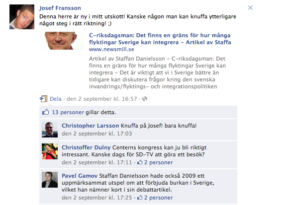 Josef Fransson vill knuffa in Staffan Danielsson i SD.