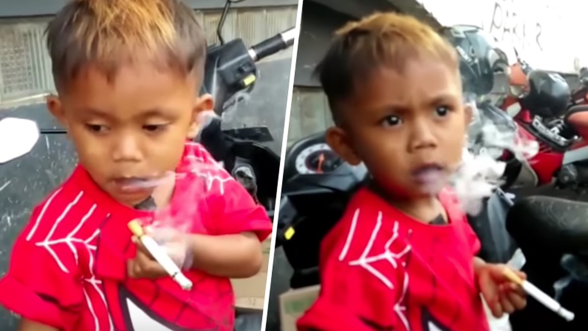 En tvåårig pojke från Indonesien röker 40 cigaretter om dagen